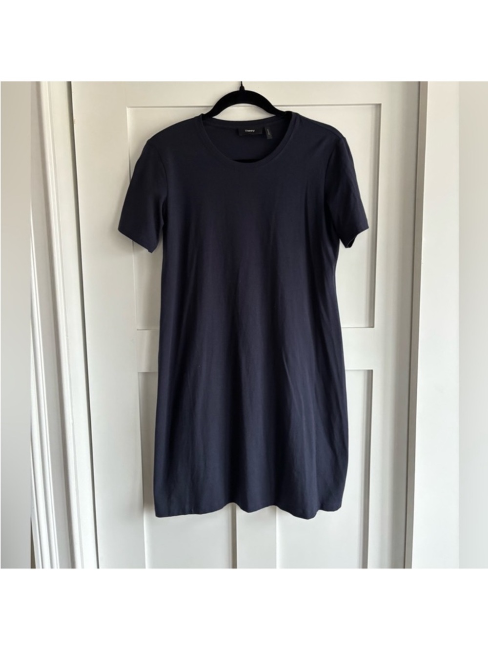 Theory Modal + Pima Cotton Blend T-Shirt Dress in Navy. Size Medium.